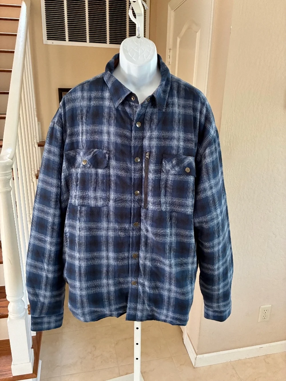 NWT Venado Concealed Carry Blue Plaid Shirt Jacket Quilt Lined Flannel 4XL